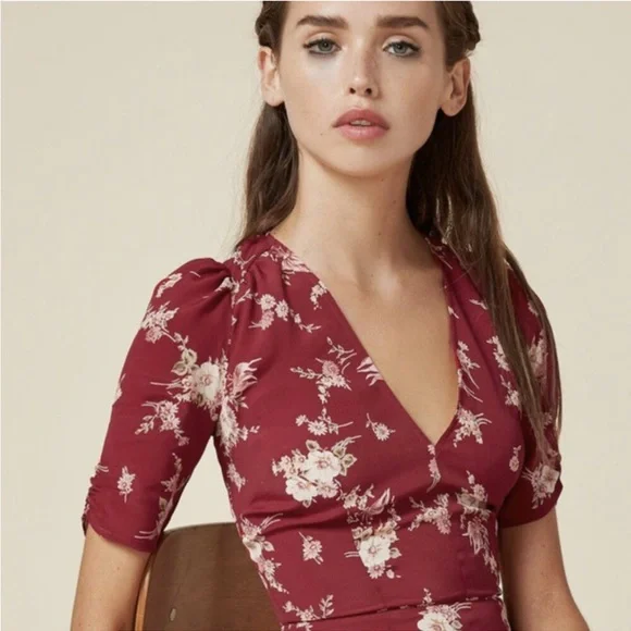 Reformation Red Floral Print Rhoda Mini Dress Rare - Picture 4 of 5